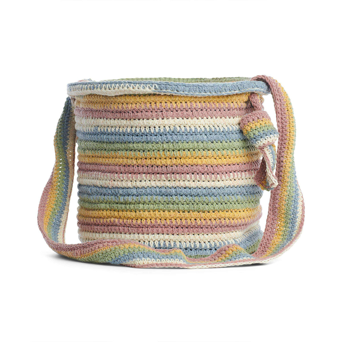 Caron Cakes Crochet Bucket Bag Pattern | colorwork, rows, stripes