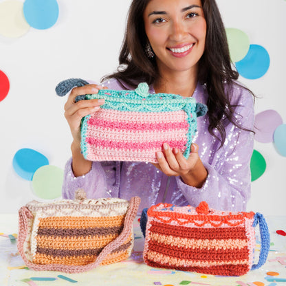 Caron Crochet Birthday Cake Bag Pattern | slip stitch, embroidery, shades