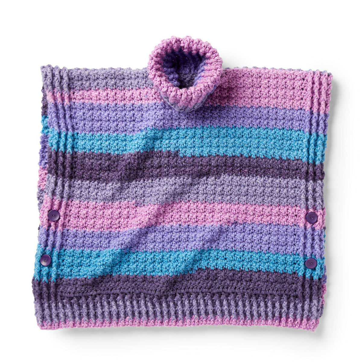 Caron Cozy Adult Turtleneck Crochet Poncho Pattern | ribbed, seaming, bulky