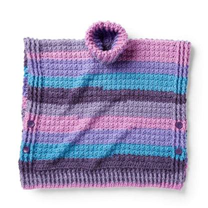Caron Cozy Adult Turtleneck Crochet Poncho Pattern | ribbed, seaming, bulky