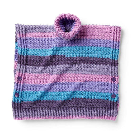 Caron Cozy Adult Turtleneck Crochet Poncho Pattern | ribbed, seaming, bulky