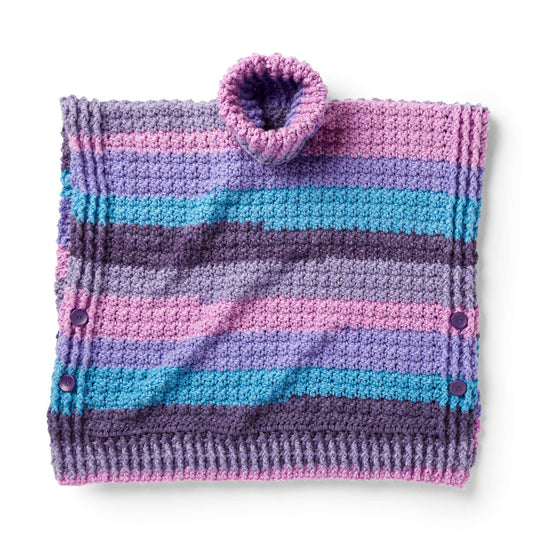 Caron Cozy Adult Turtleneck Crochet Poncho Pattern | ribbed, seaming, bulky