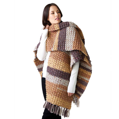 Caron Pecan Sprinkle Crochet Ruana Pattern | textured, fringe, Cape