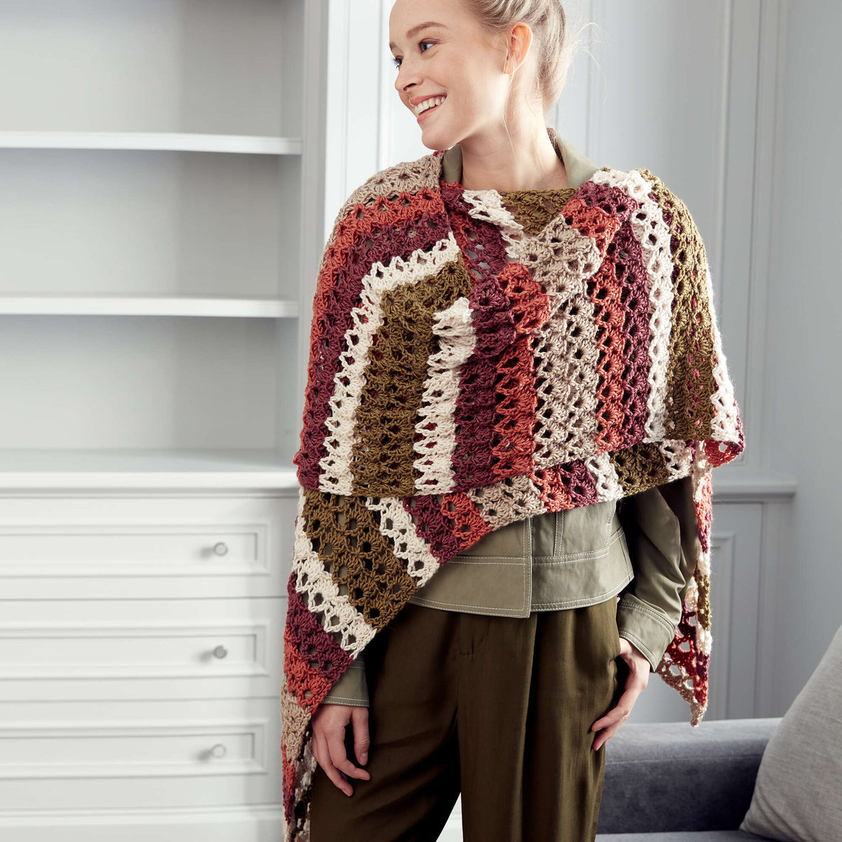 Caron x Pantone Striping Shells Crochet Shawl Pattern | Bamboo, gift
