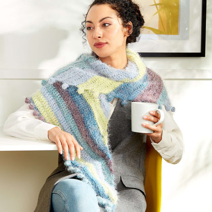 Caron Crochet Bobble Fringe Shawl Pattern | Latte Cakes, stripes, colorful
