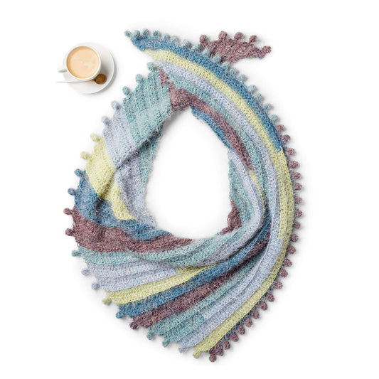 Caron Crochet Bobble Fringe Shawl Pattern | Latte Cakes, stripes, colorful