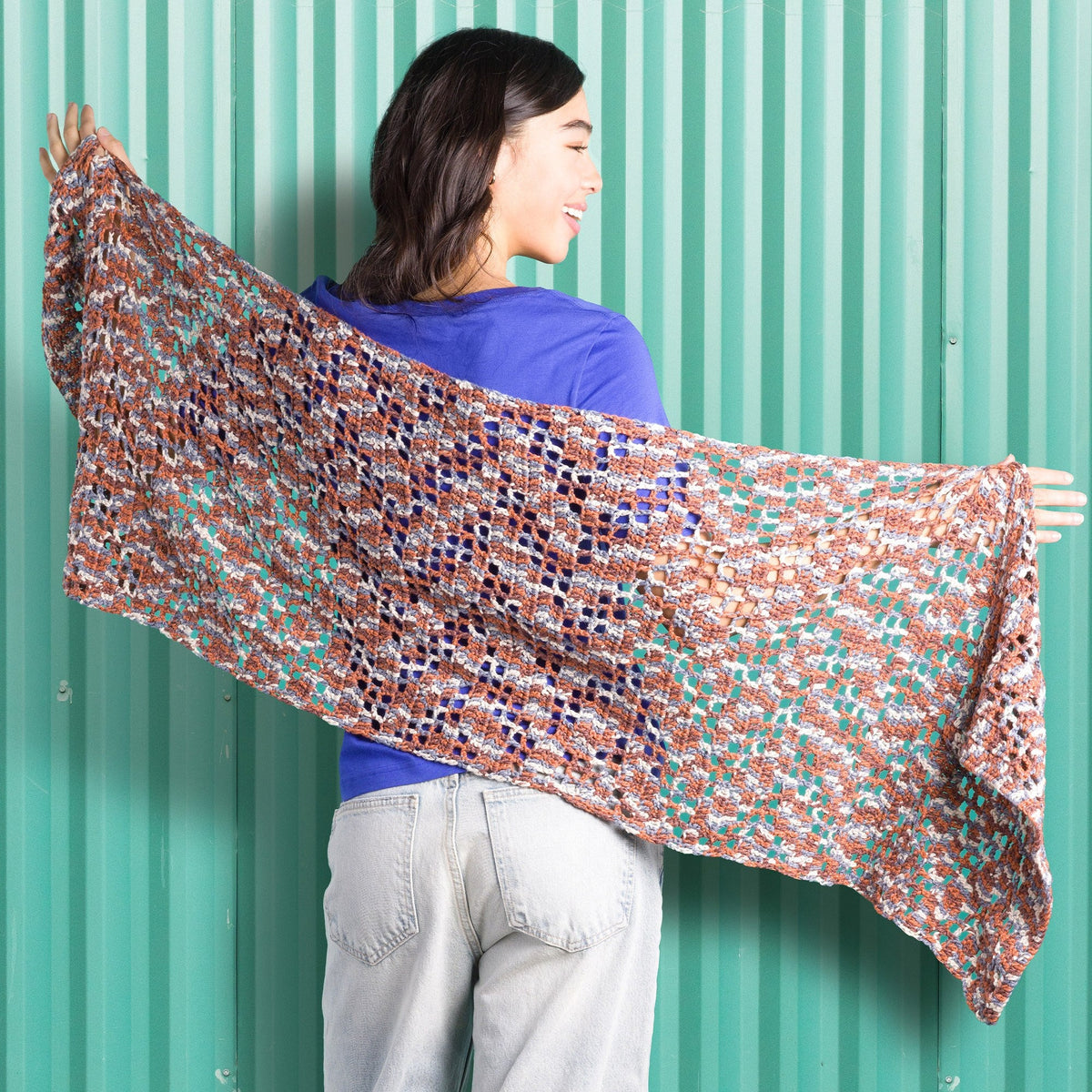 Caron Lacy Zig Zag Crochet Shawl Pattern | Colorama Bamboo Blend, gift
