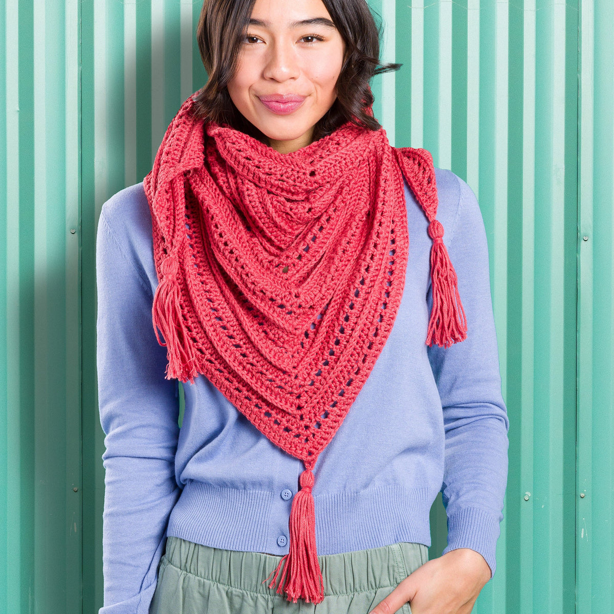 Caron Lace & Ribs Crochet Triangle Shawl Pattern | Women, Easy