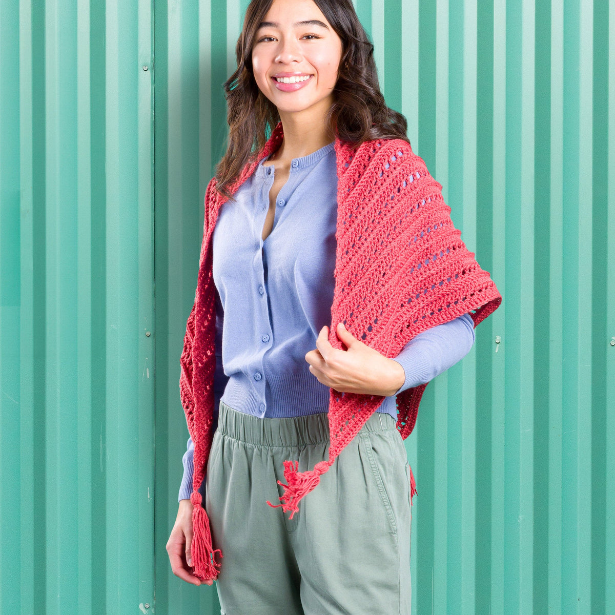 Caron Lace & Ribs Crochet Triangle Shawl Pattern | Women, Easy