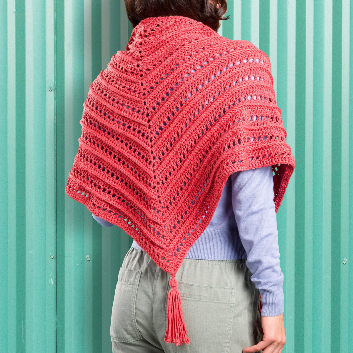 Caron Lace & Ribs Crochet Triangle Shawl Pattern | Women, Easy