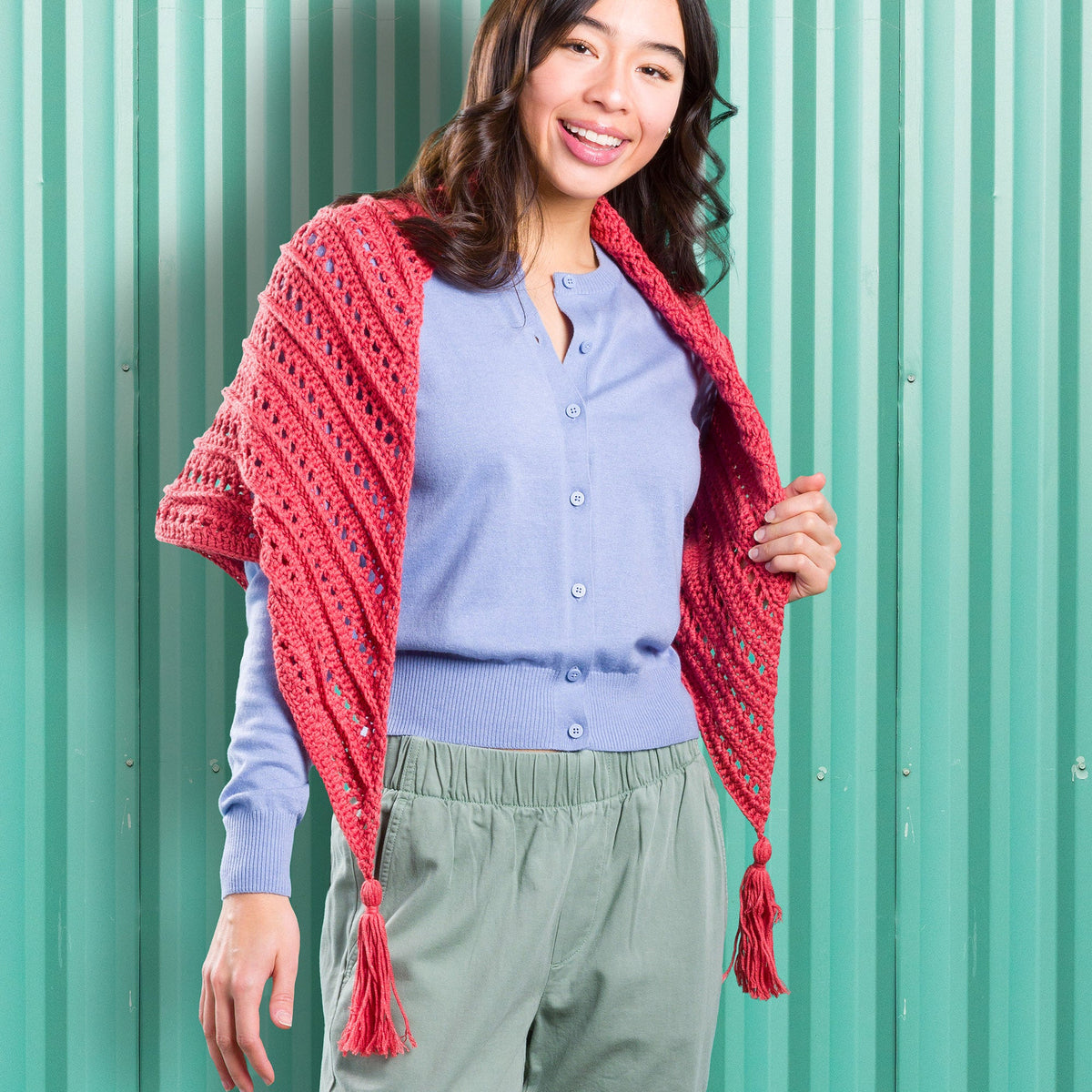 Caron Lace & Ribs Crochet Triangle Shawl Pattern | Women, Easy