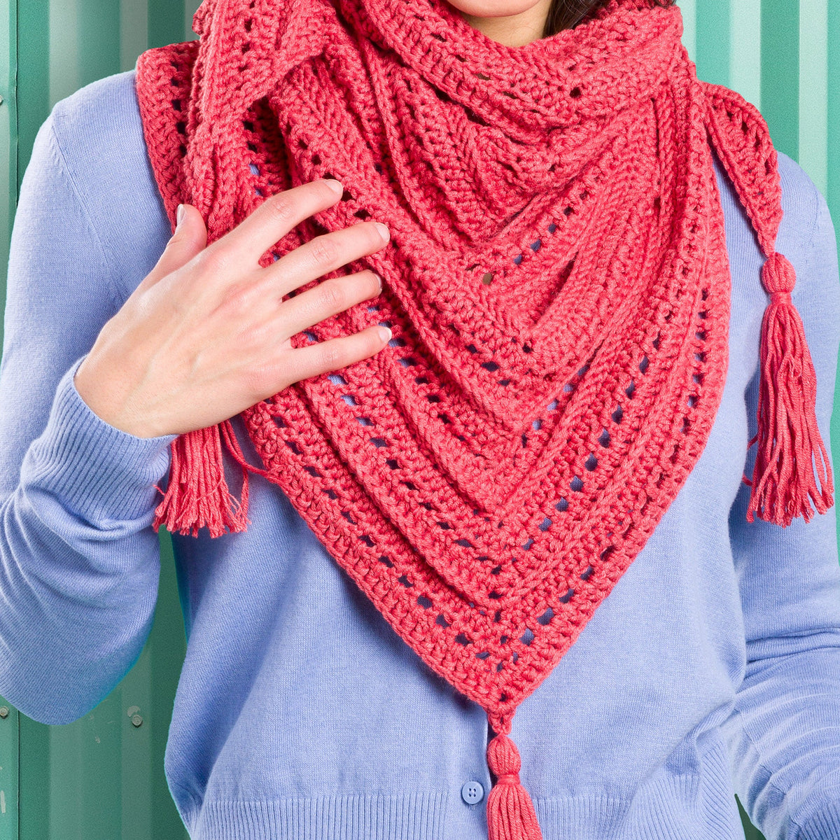 Caron Lace & Ribs Crochet Triangle Shawl Pattern | Women, Easy
