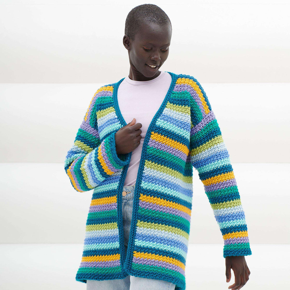 Caron Textured Stripes Crochet Cardigan Pattern | slip stitch, Simply Soft
