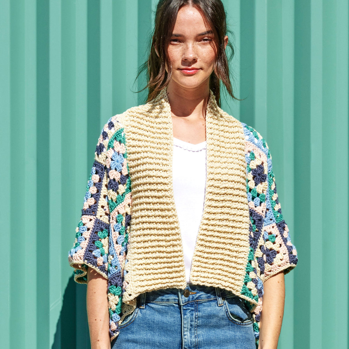 Caron Crochet Granny Boxy Cardigan Pattern | Colorama Bamboo Blend, Easy