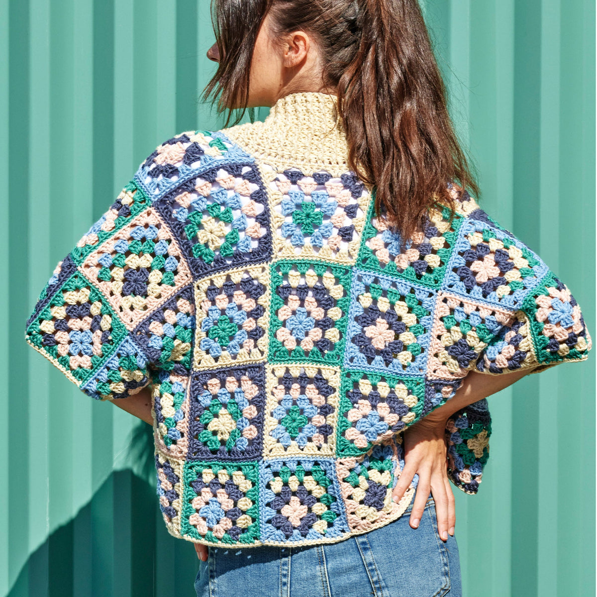 Caron Crochet Granny Boxy Cardigan Pattern | Colorama Bamboo Blend, Easy