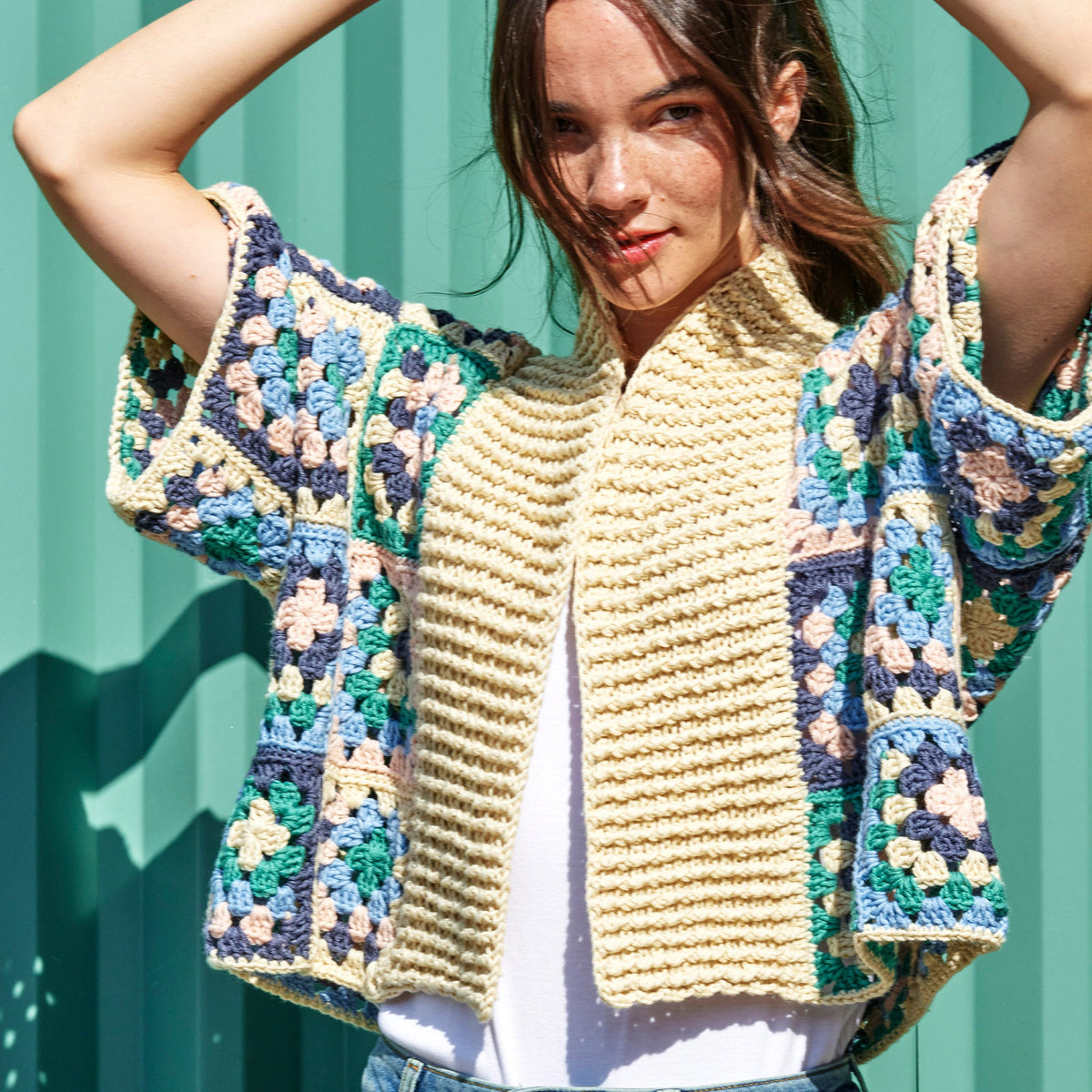 Caron Crochet Granny Boxy Cardigan Pattern | Colorama Bamboo Blend, Easy