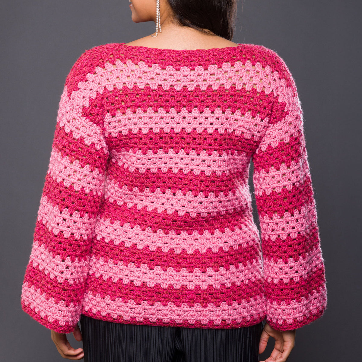 Caron Statement Stripes Crochet Pullover Pattern | granny stitch, shades