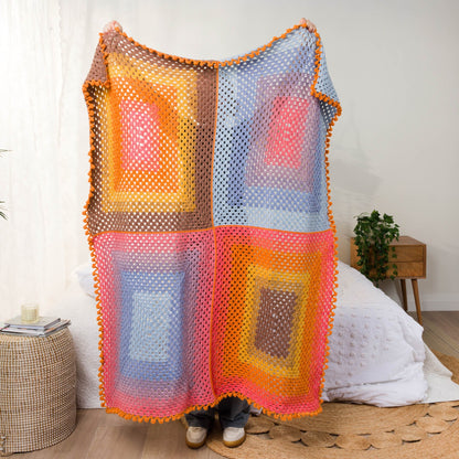 Caron Crochet Quadrant Granny Blanket Pattern | texture, colorful