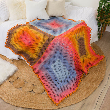 Caron Crochet Quadrant Granny Blanket Pattern | texture, colorful