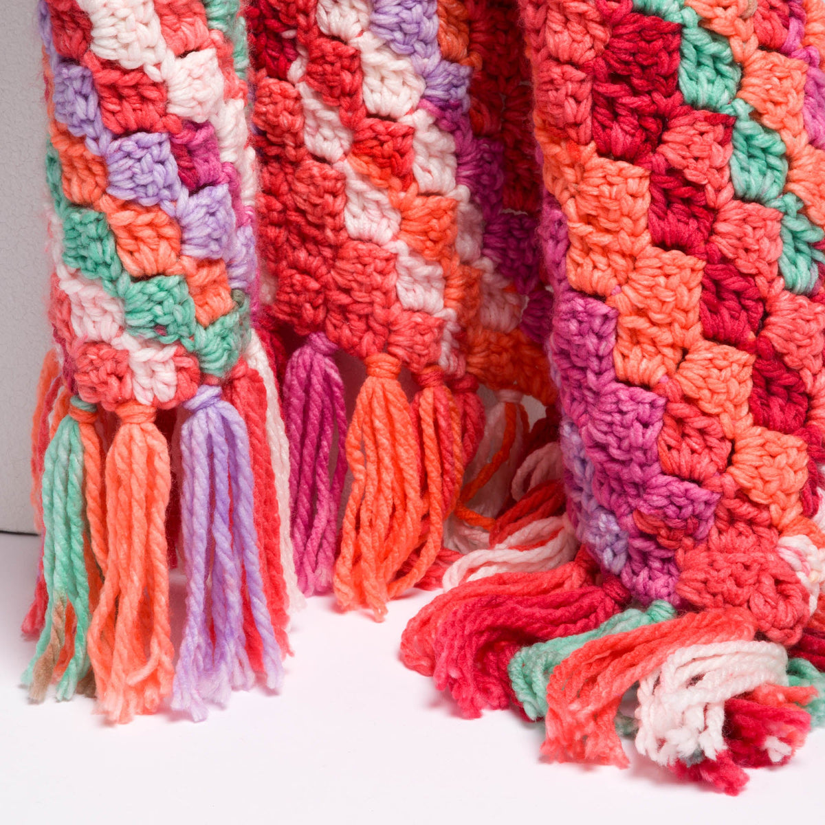 Caron From Here to There Crochet Blanket Pattern | colors, shades, fringe