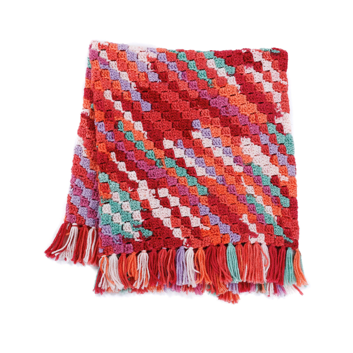 Caron From Here to There Crochet Blanket Pattern | colors, shades, fringe