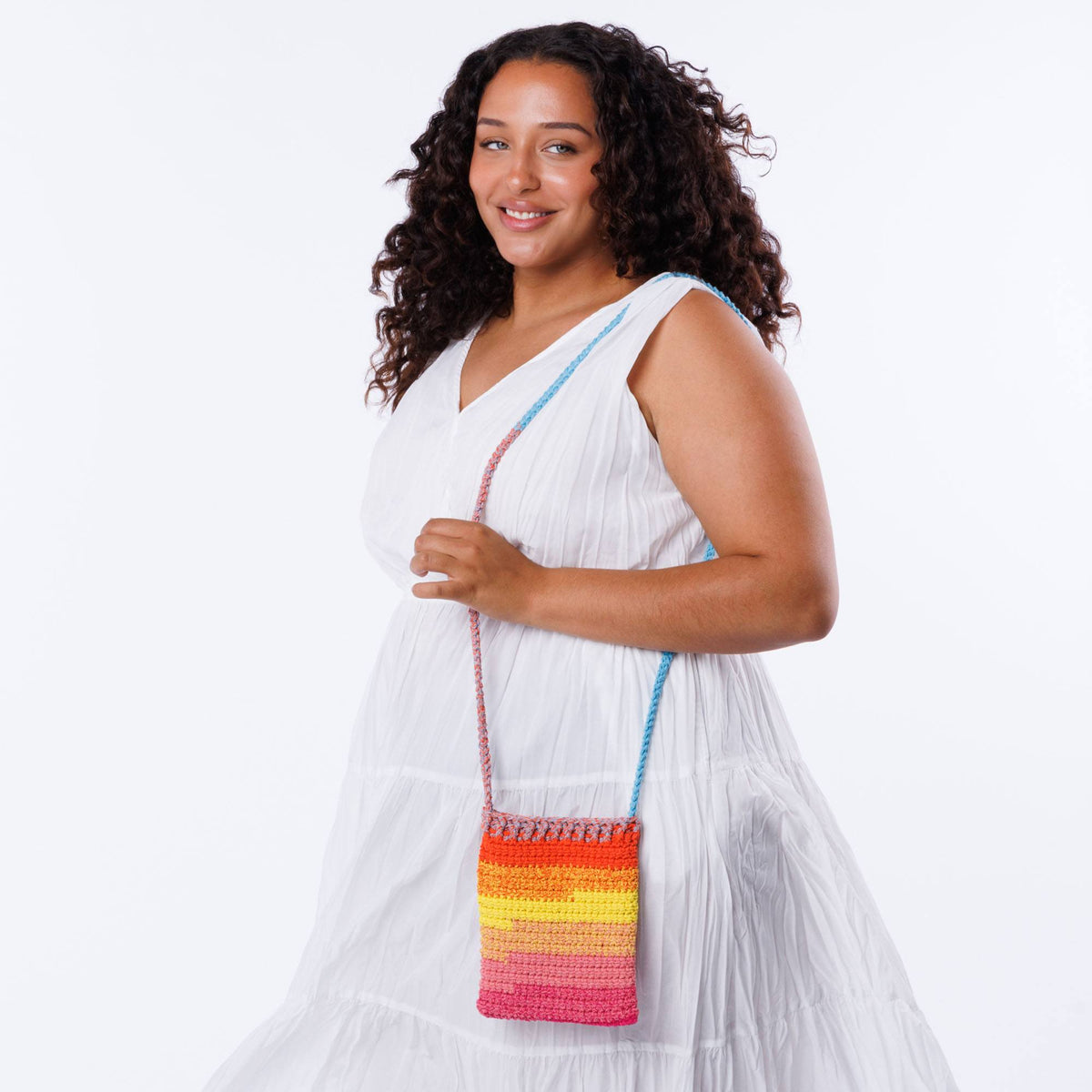 Caron Crochet Cross Body Tote Bag Pattern | Layer Cakes, stripes, colorful