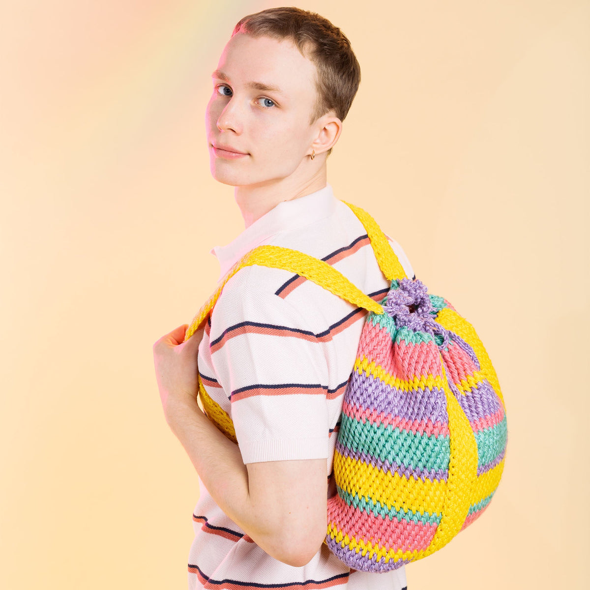 Caron Montage Crochet Backpack Pattern | rounds, stripes, daily essentials