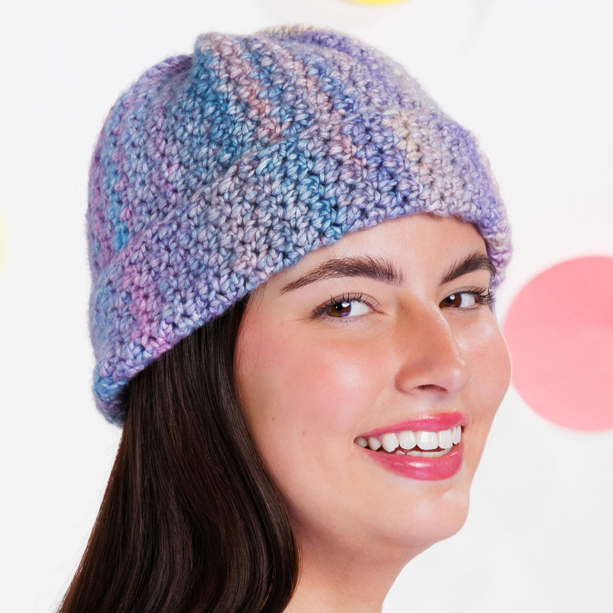 Caron Crochet Cozy Hat Pattern | Blossom Cupcakes, self-striping, Hats