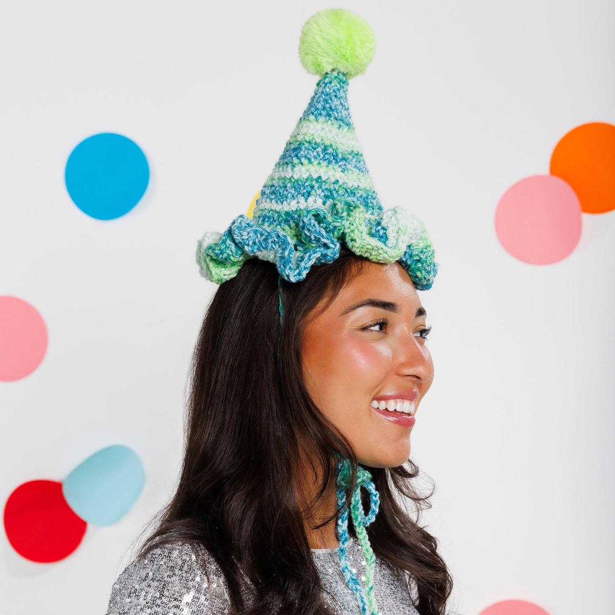 Caron Crochet Party Time Hat Pattern | decreases, continuous spiral, shades