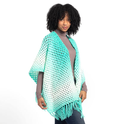 Caron Crochet Ethereal Gradient Ruana Pattern | granny stitch, fringe