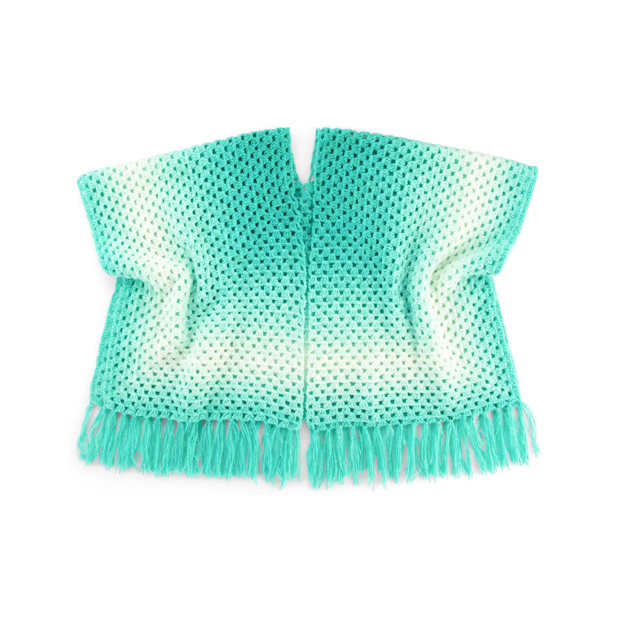 Caron Crochet Ethereal Gradient Ruana Pattern | granny stitch, fringe