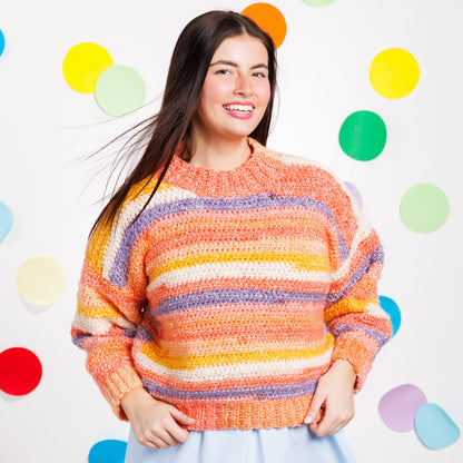 Caron Toffee Stripe Crochet Pullover Pattern | Cakes, self-striping