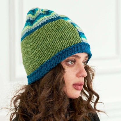 Caron Easy Striped & Blocked Knit Hat Pattern | intarsia, joining, gift