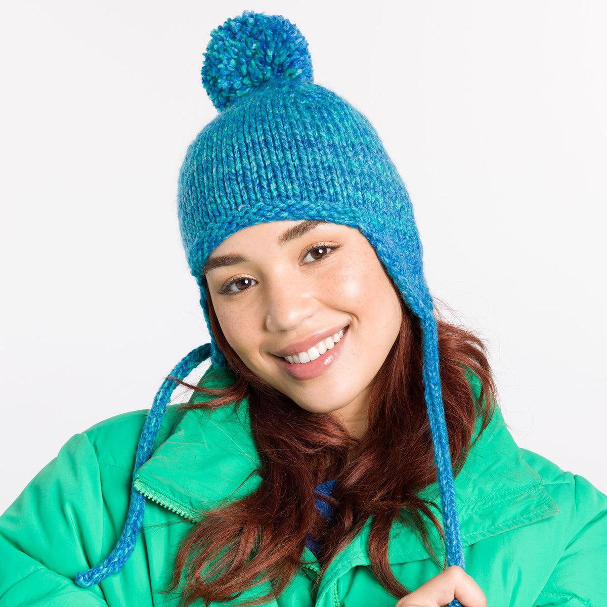 Caron Knit Ear Flap Cozy Hat Pattern | garter stitch, colorwork, winter