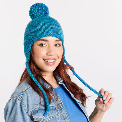 Caron Knit Ear Flap Cozy Hat Pattern | garter stitch, colorwork, winter