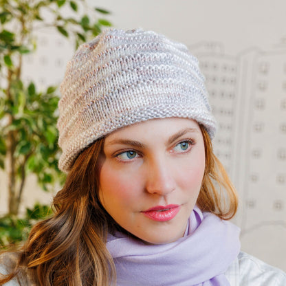 Caron Garter ridges minimalist knit Beanie Pattern | decreases, bottom up