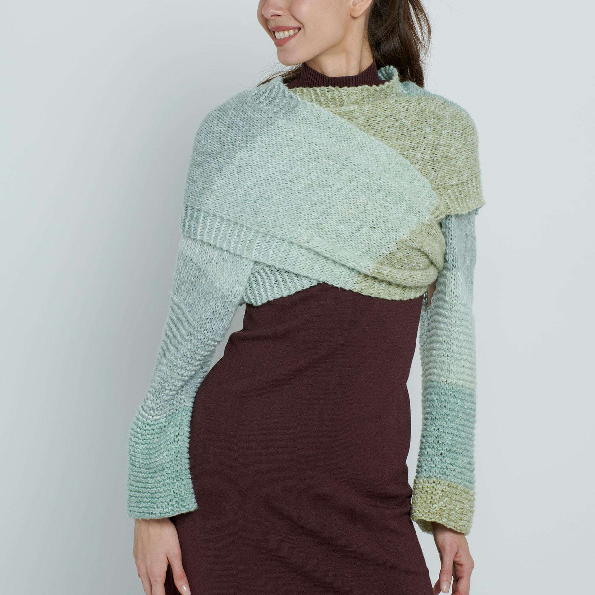 Caron Knit Convertible 4-Way Wrap Pattern | garter stitch, seaming