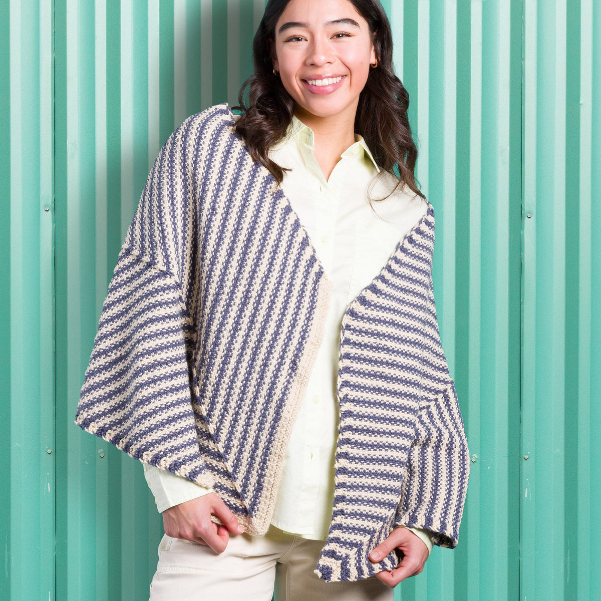 Caron Stripy Linen Stitch Knit Wrap Pattern | increases, decreases