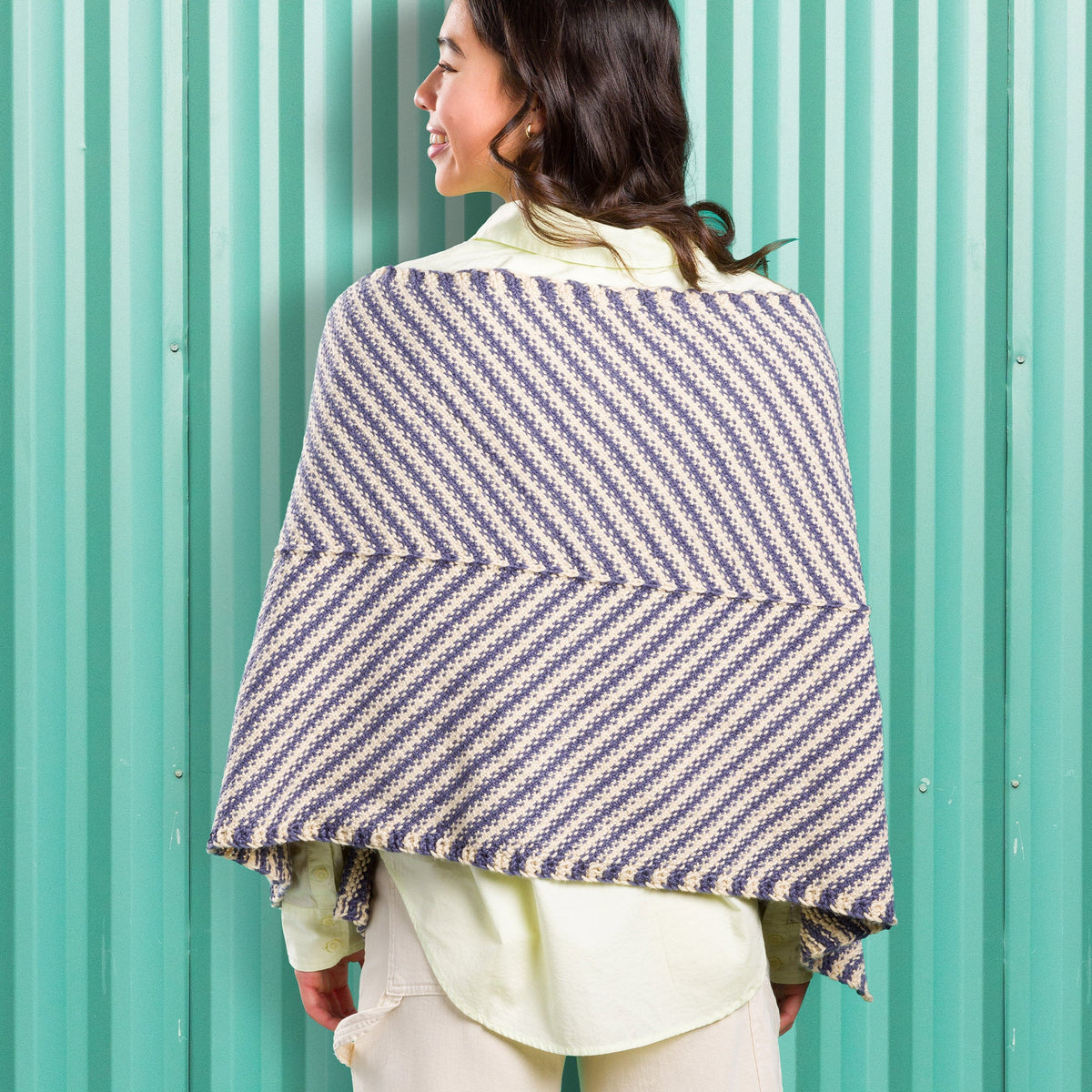 Caron Stripy Linen Stitch Knit Wrap Pattern | increases, decreases