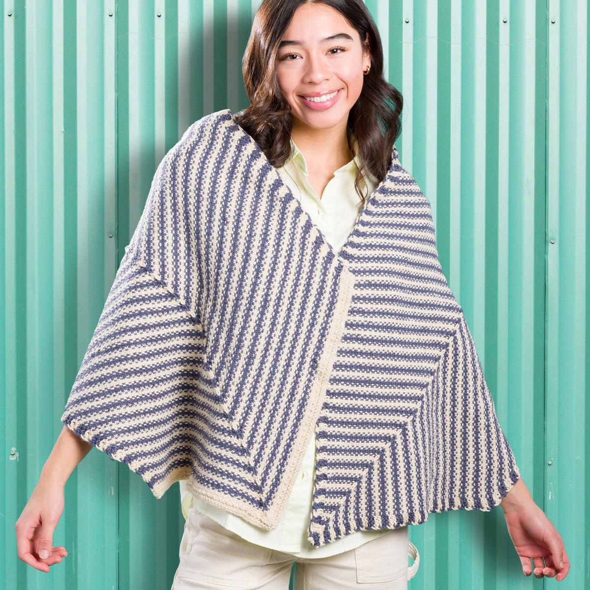 Caron Stripy Linen Stitch Knit Wrap Pattern | increases, decreases