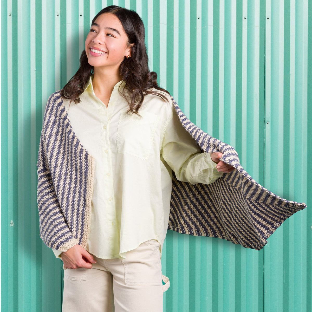 Caron Stripy Linen Stitch Knit Wrap Pattern | increases, decreases