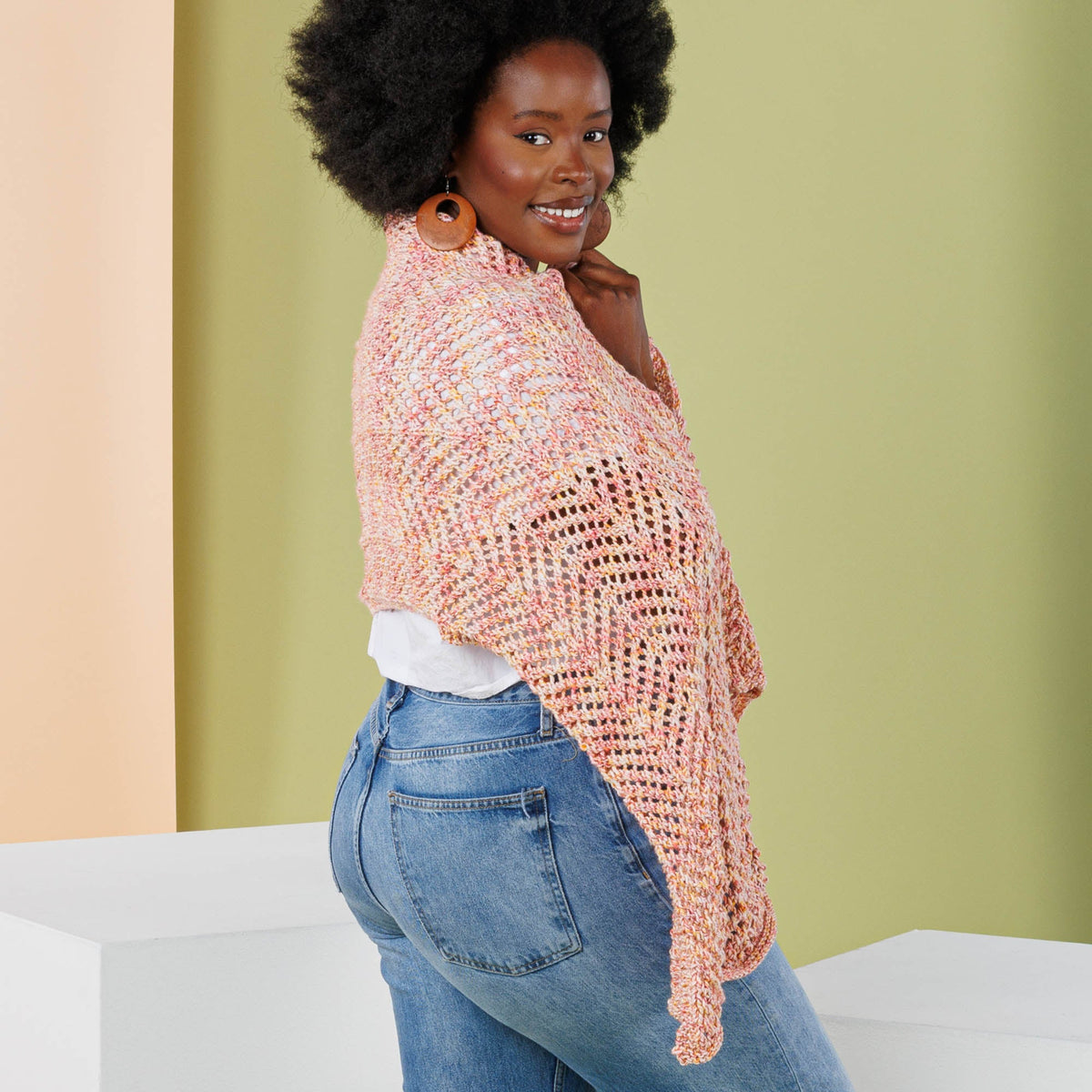 Caron Open Chevron Knit Shawl Pattern | Simply Me Mosaic, gift