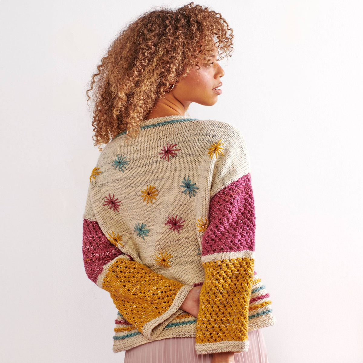 Caron Spring Style Embroidered Knit Pullover Pattern | embroidery, sleeves