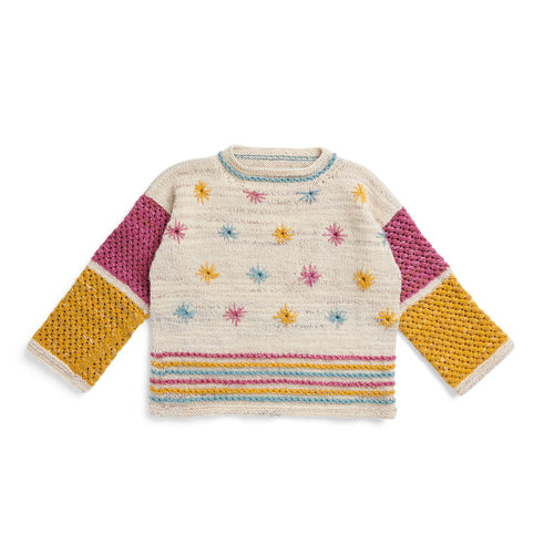 Caron Spring Style Embroidered Knit Pullover Pattern | embroidery, sleeves