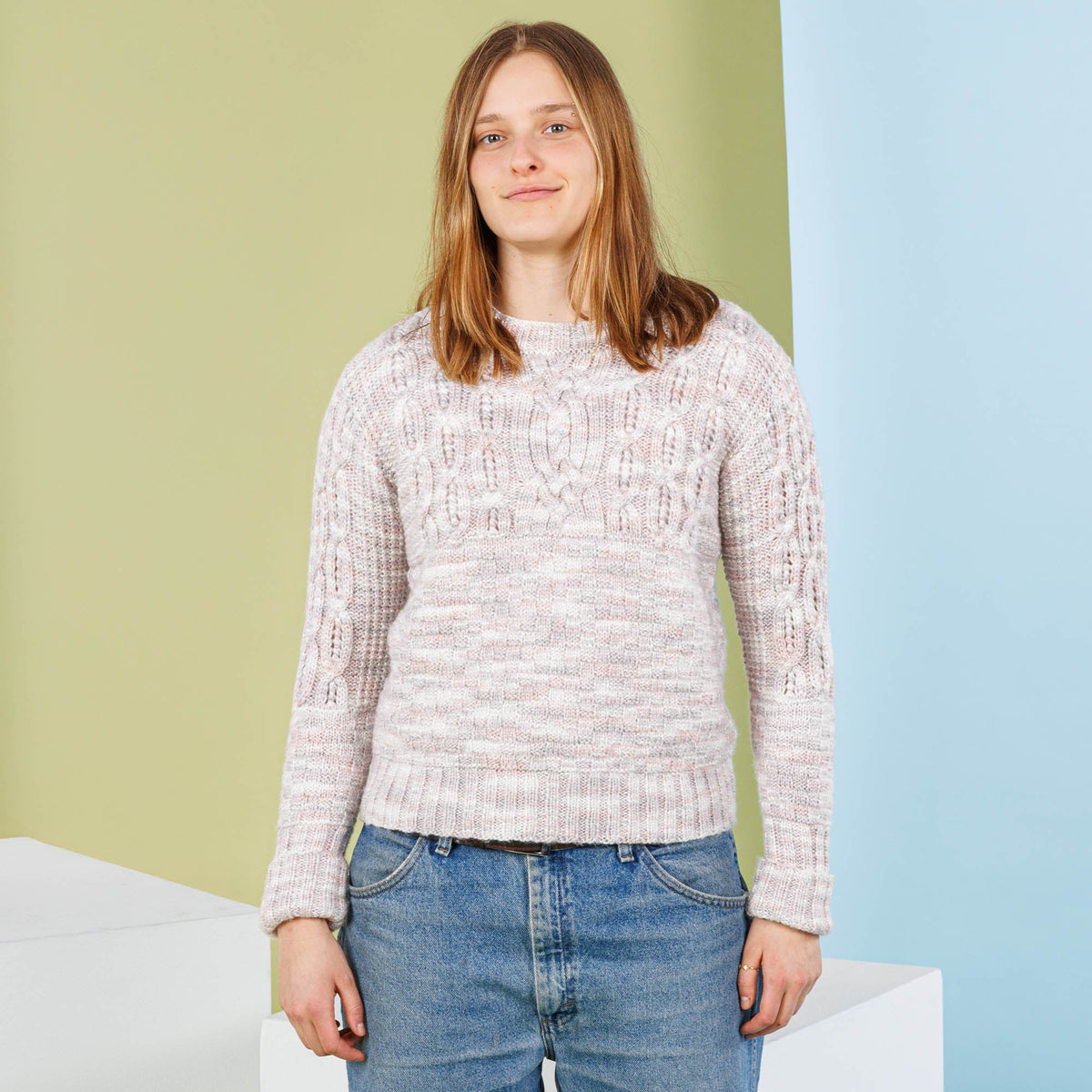Caron Gayle's Cables Knit Pullover Pattern | ribbing, lace, increases