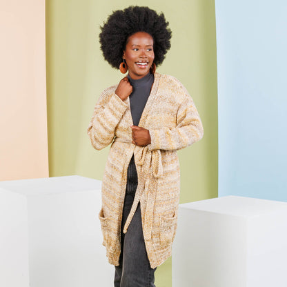 Caron Oh So Cozy Knit Coatigan Pattern | stocking stitch, sleeves, pockets