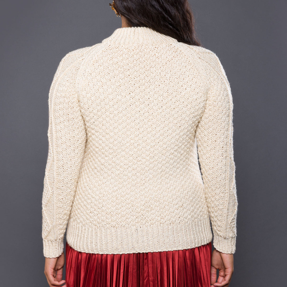 Caron Country Cables Knit Pullover Pattern | seaming, decreases, sleeves