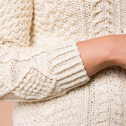 Caron Country Cables Knit Pullover Pattern | seaming, decreases, sleeves
