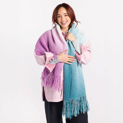 Caron Super Cozy Knit Wrap Pattern | garter stitch, decreases, colors