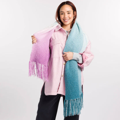Caron Super Cozy Knit Wrap Pattern | garter stitch, decreases, colors